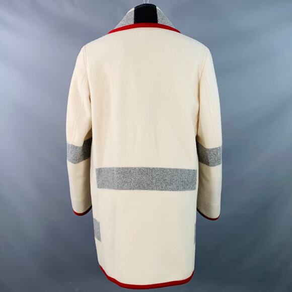 Vintage Size 40 Cream Red Plaid Wool Mohair Double Breasted Shawl Lapel Coat - Picture 4 of 8